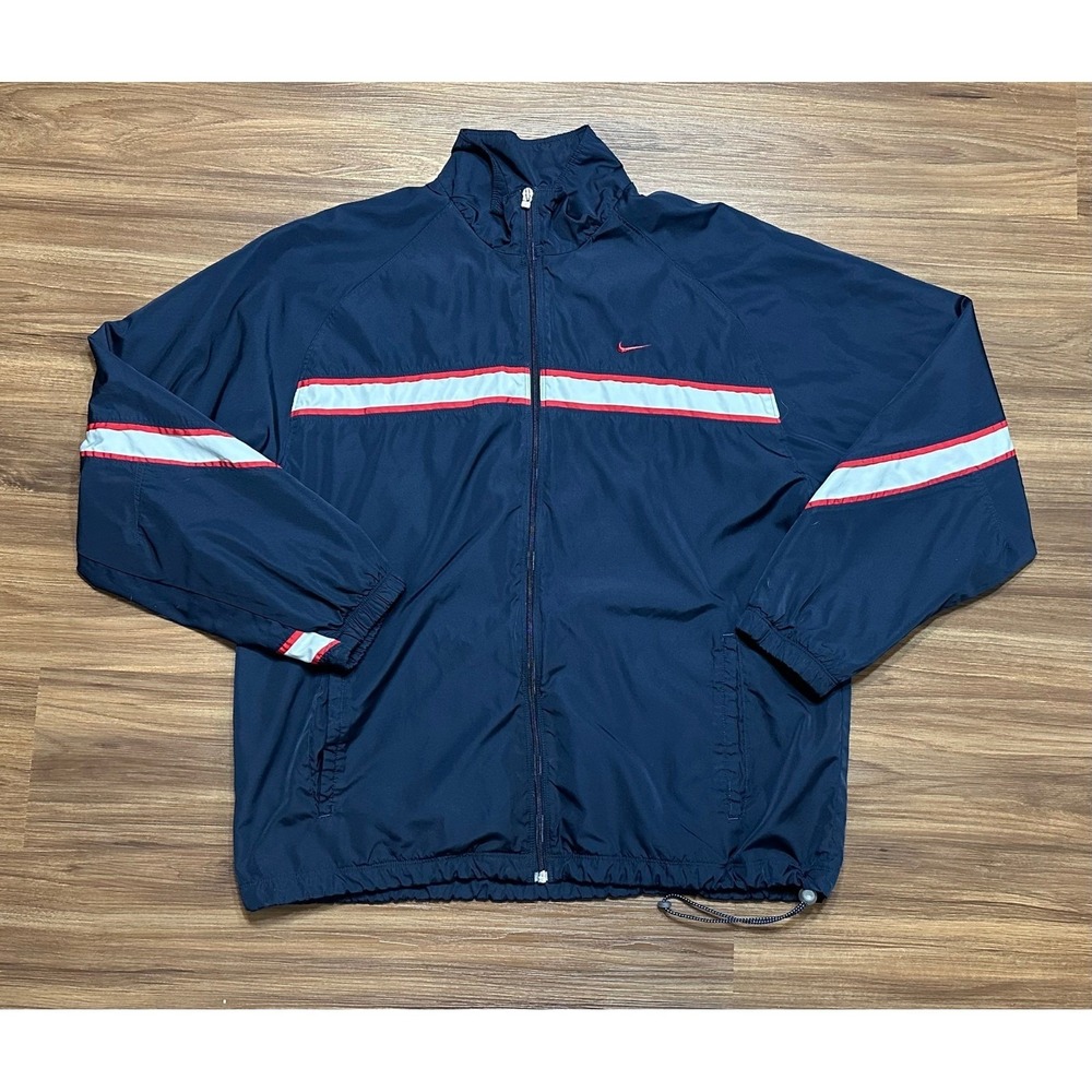Vintage Y2K Nike Striped Embroidered Swoosh Windbreaker Full Zip Jacket Sz XL